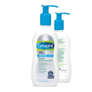 Vue de face et de dos du flacon d'hydratant apaisant Cetaphil Pro Eczema